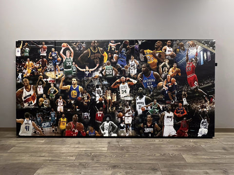 QUICK SHIP Digitally Printed 5' tall x 10' wide Wood Backed Wall padding - Basketball Icons