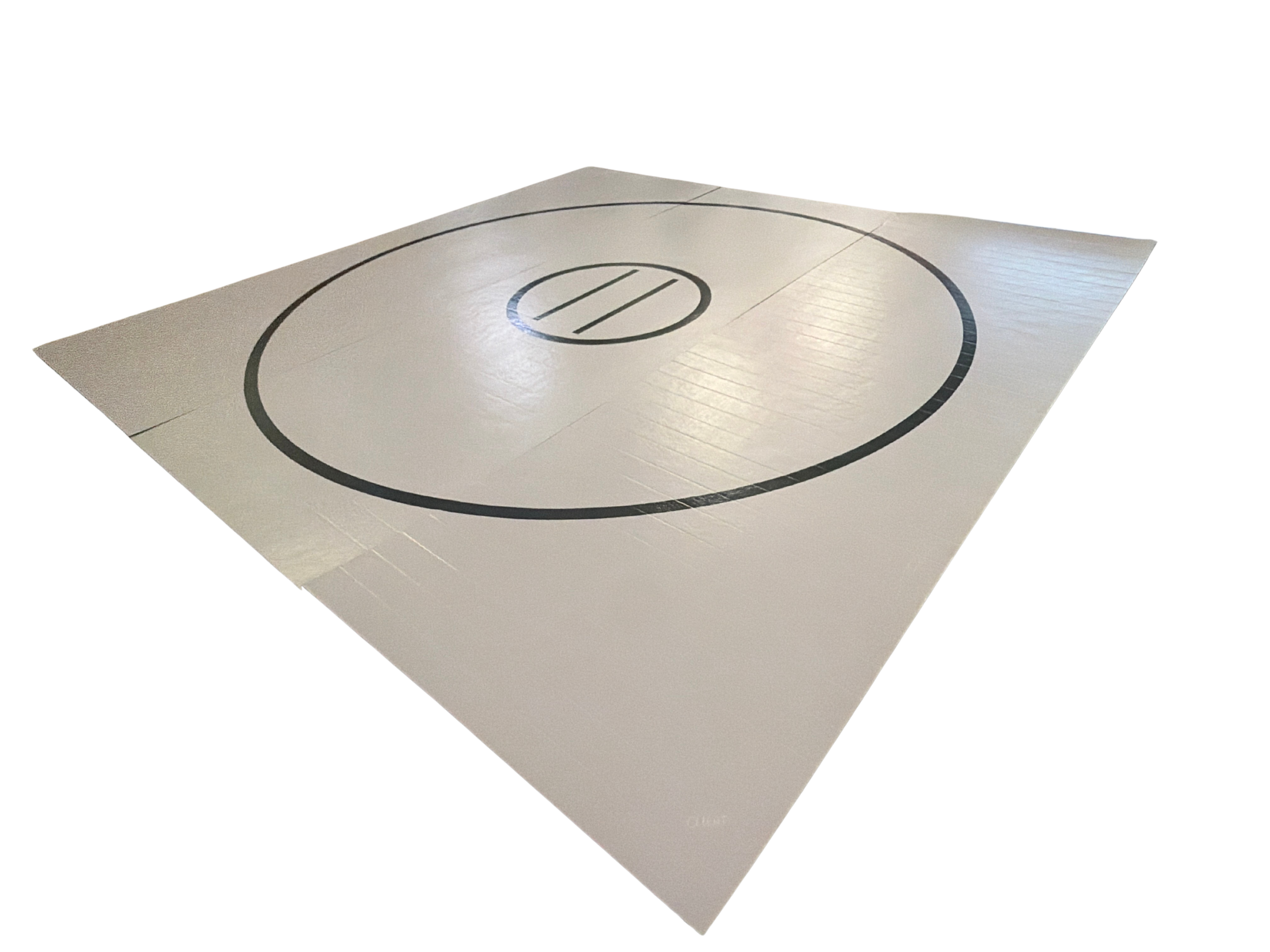 Clearance 13' x 13' x 1 3/8" Roll-Up Wrestling Mat- Grey Mat with Black Circles and Lines