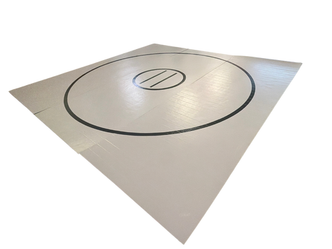 Clearance 13' x 13' x 1 3/8" Roll-Up Wrestling Mat- Grey Mat with Black Circles and Lines