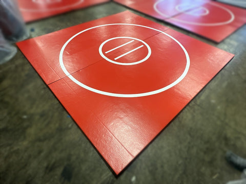Clearance Wrestling Mat 12' x 12' x 1 3/8" Roll-Up Mat Red with White Circles