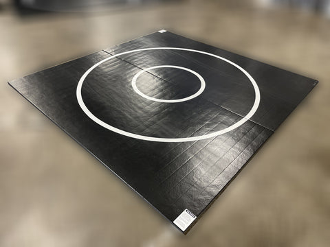 Clearance 10' x 10' x 1 3/8" Roll-Up Wrestling mat Black with White Circles and No Starting Lines