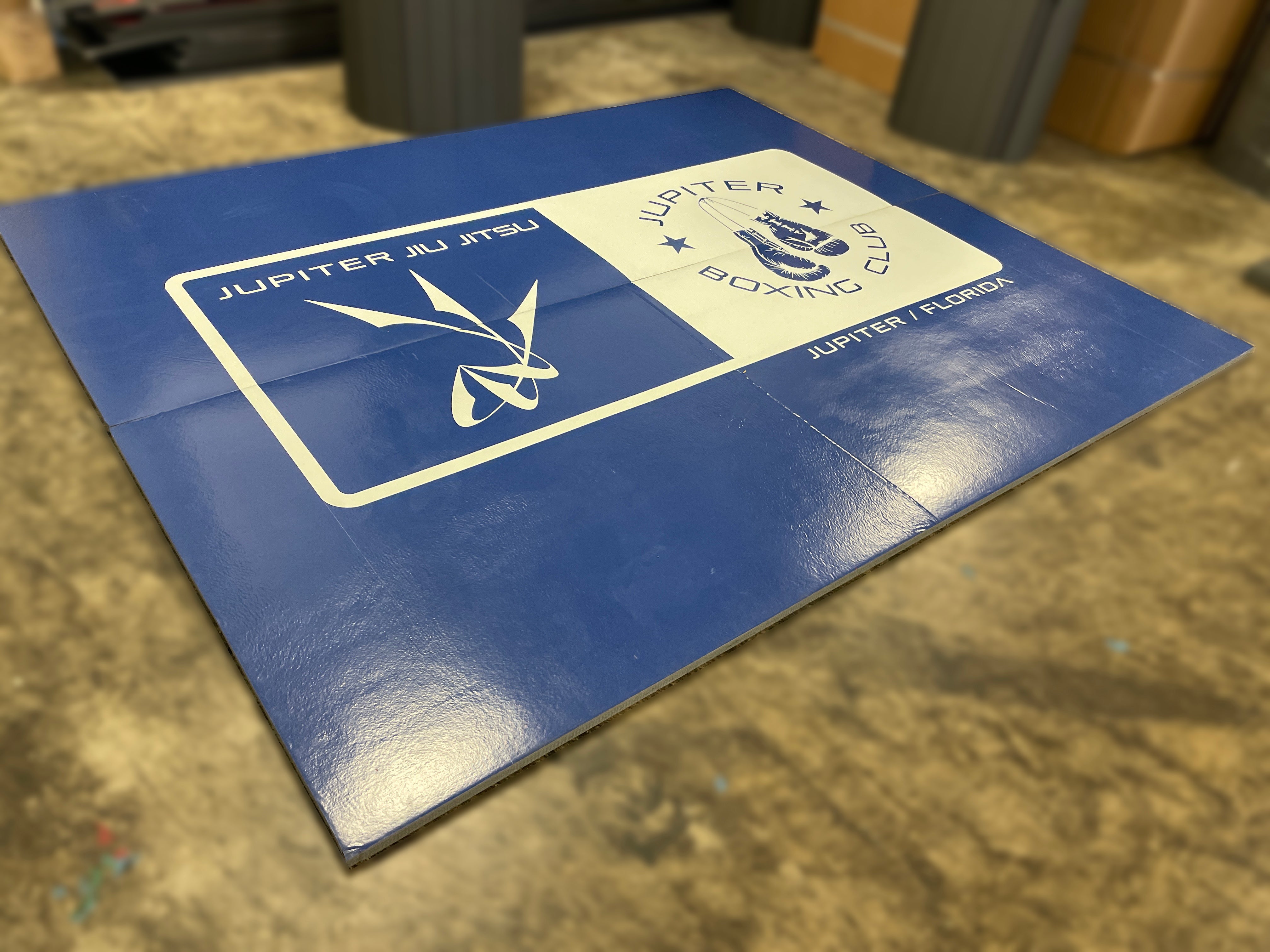 Clearance 12'  x 10’  blue mat with logo error Roll-Up Mat print flaw