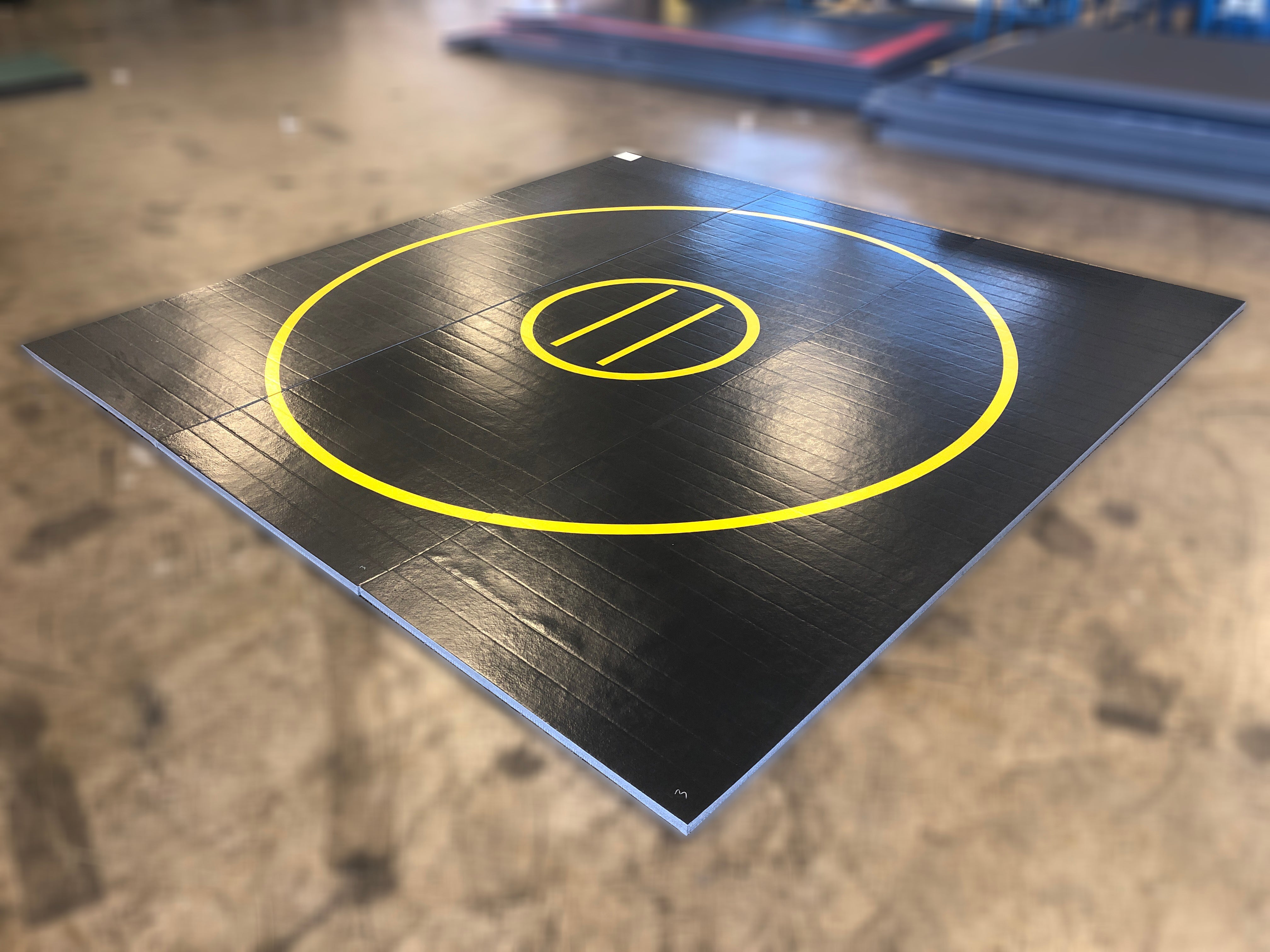 QUICK SHIP Wrestling Mat 12' x 12' x 1 3/8" Roll-Up Mat Black with Yellow Circles