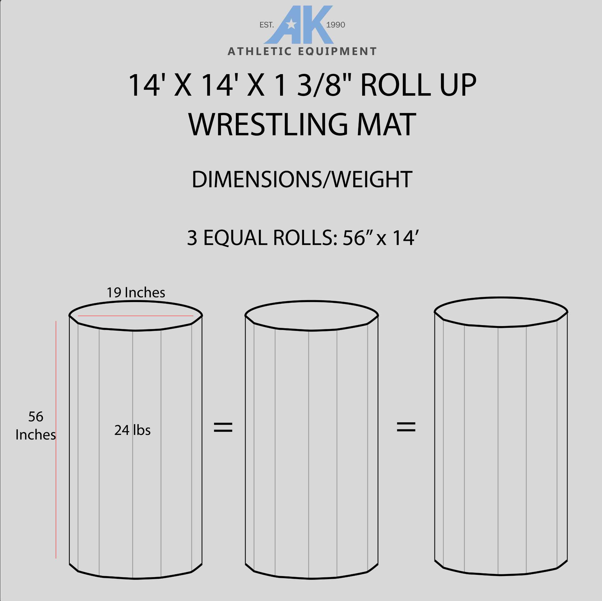 14 x 14 wrestling mat is handmade in the USA in 3 sections. Easily roll-up and store your wrestling mat.