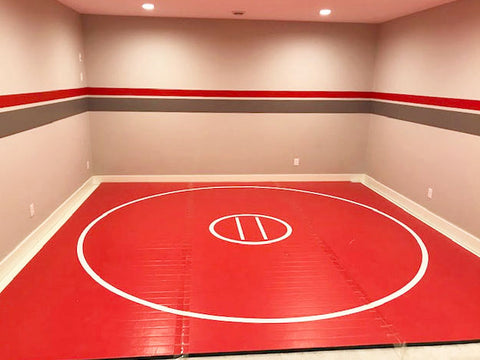 Red light weight new style wrestling mat. Handmade in the USA. Great product for custom wrestling rooms, training facilities and wrestling/MMA competitions.