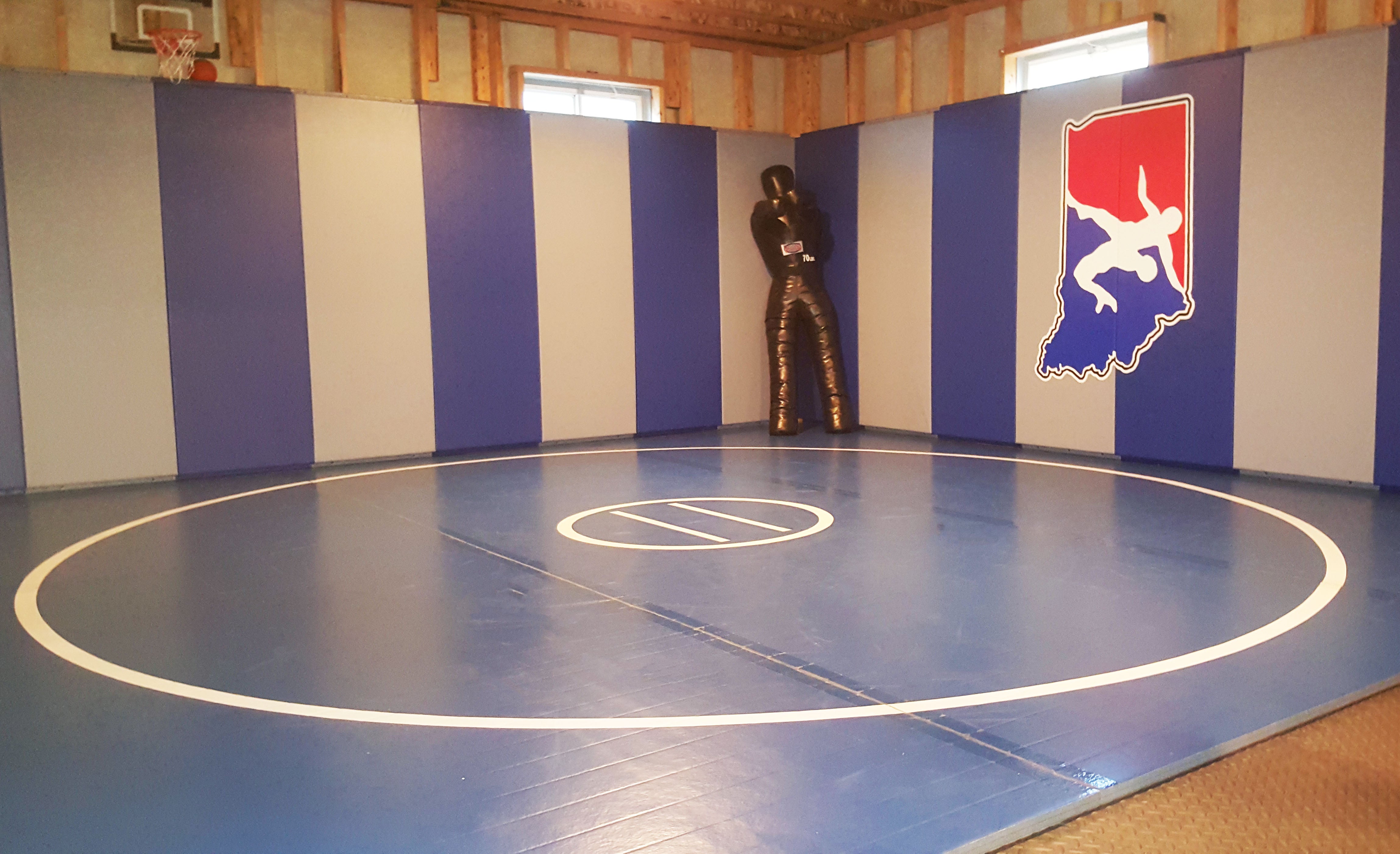 Home Practice Wrestling Mat Blue with Matching Wall Pads 