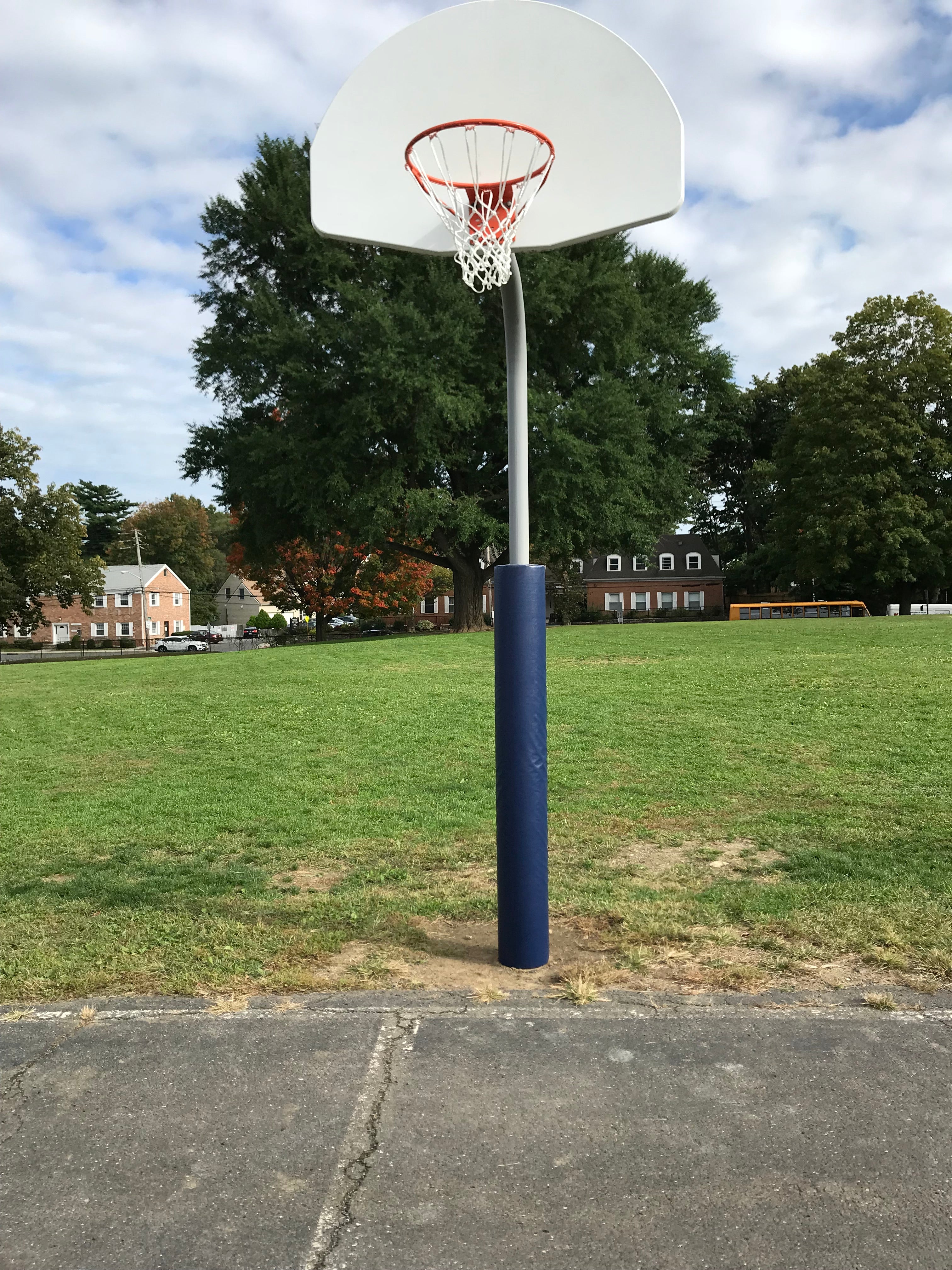 AK Athletics protective sports padding on this basketball hoop post.