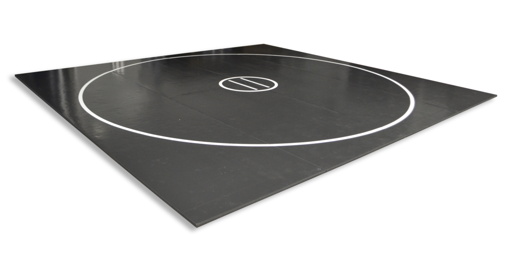 Black 20 x 20 wrestling/MMA style mat. Customization available. Competition, recreation, family use. Multi-disciplinary mat. 