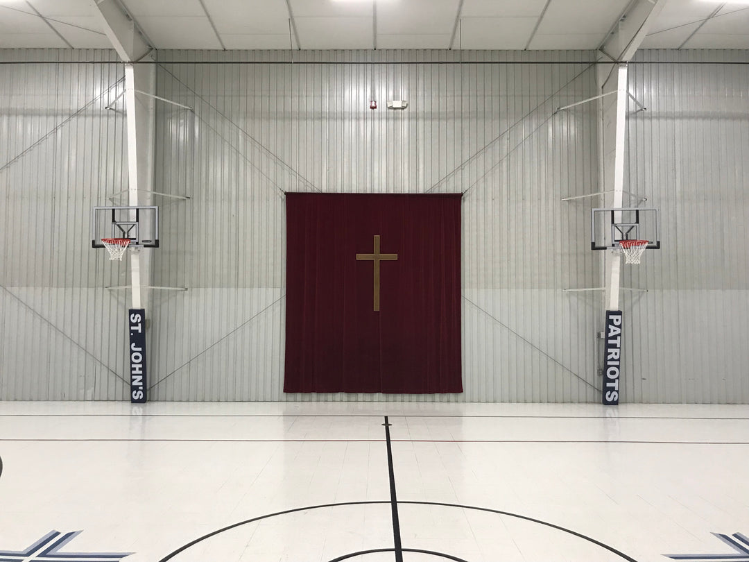 School Basketball i beam pads, ibeam pads, i-beam pads, i-beam safety pads, gym wall padding, wall pads, gym wall padding