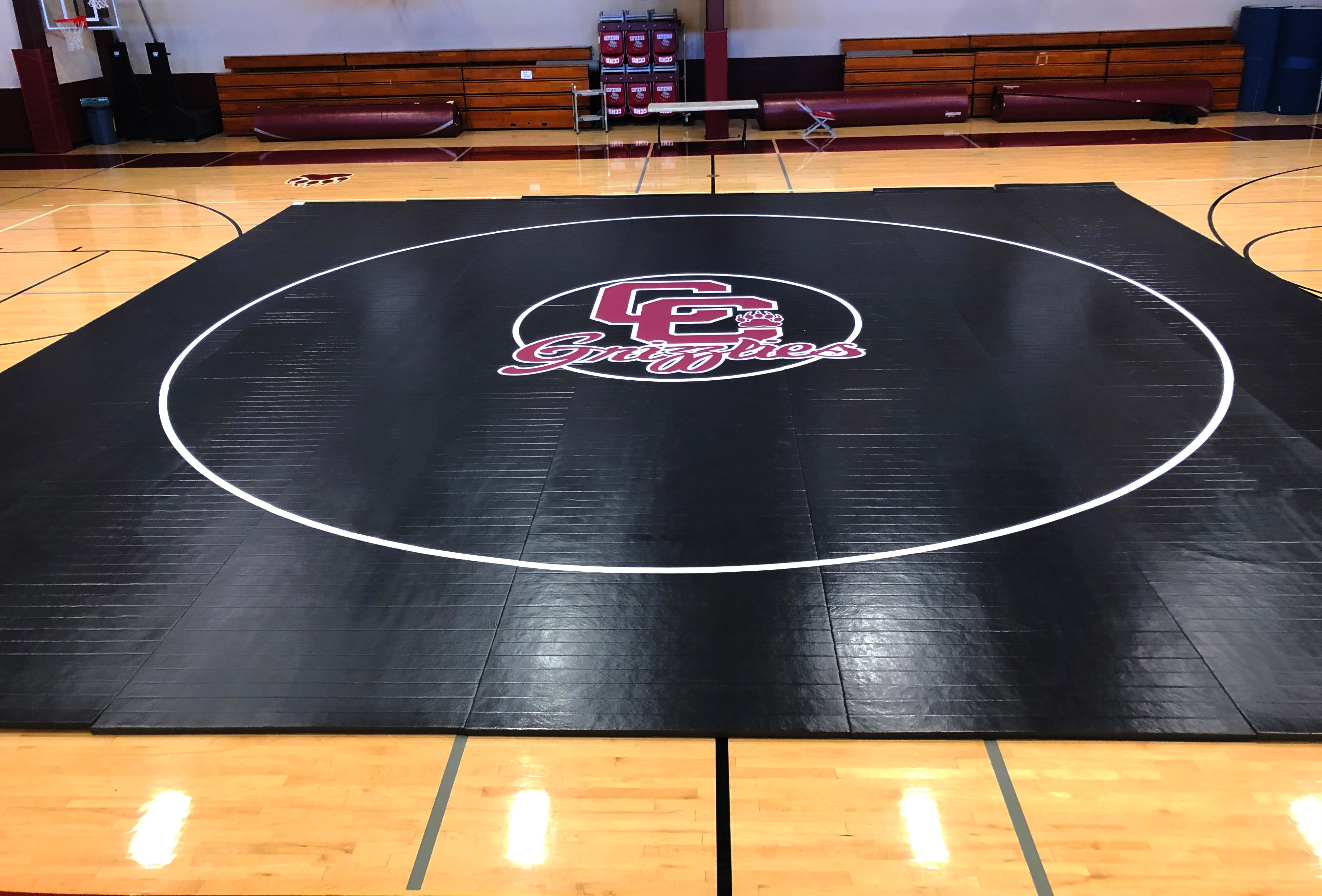 Black Competition Wrestling Mat with School Logo