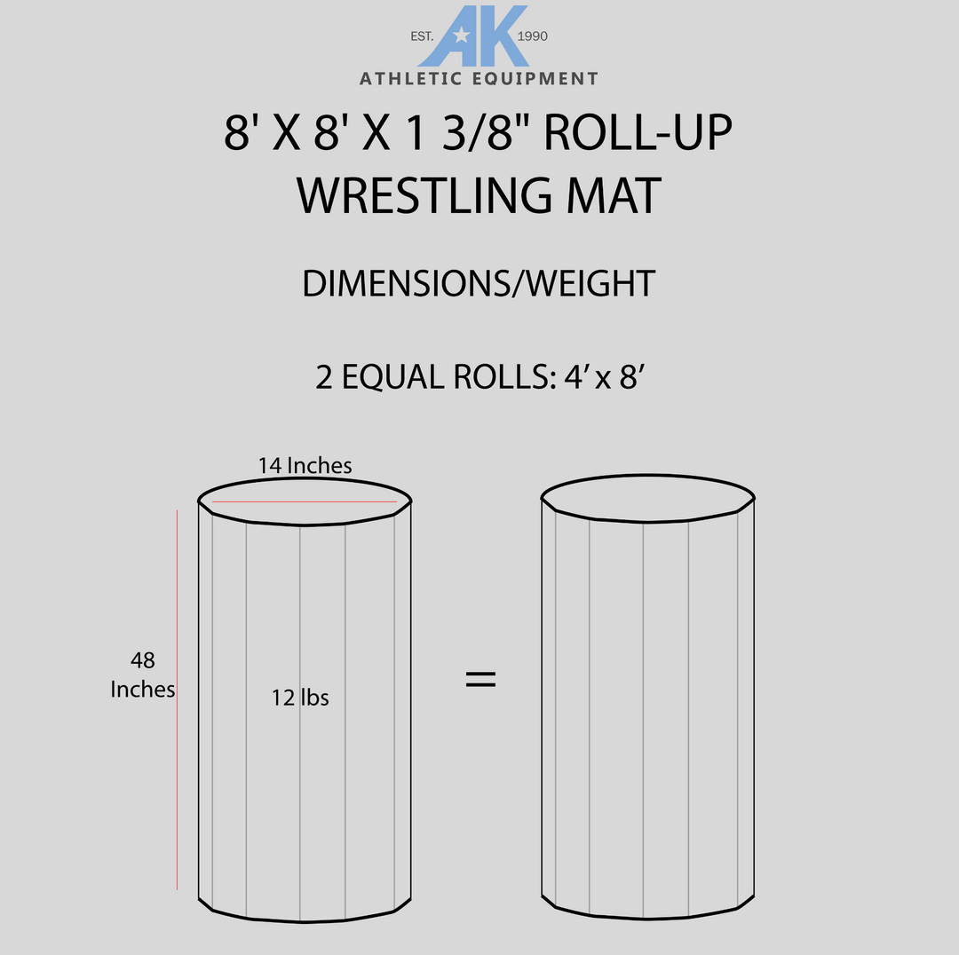 AK Athletics Roll Up wrestling mat storage dimensions. 8&