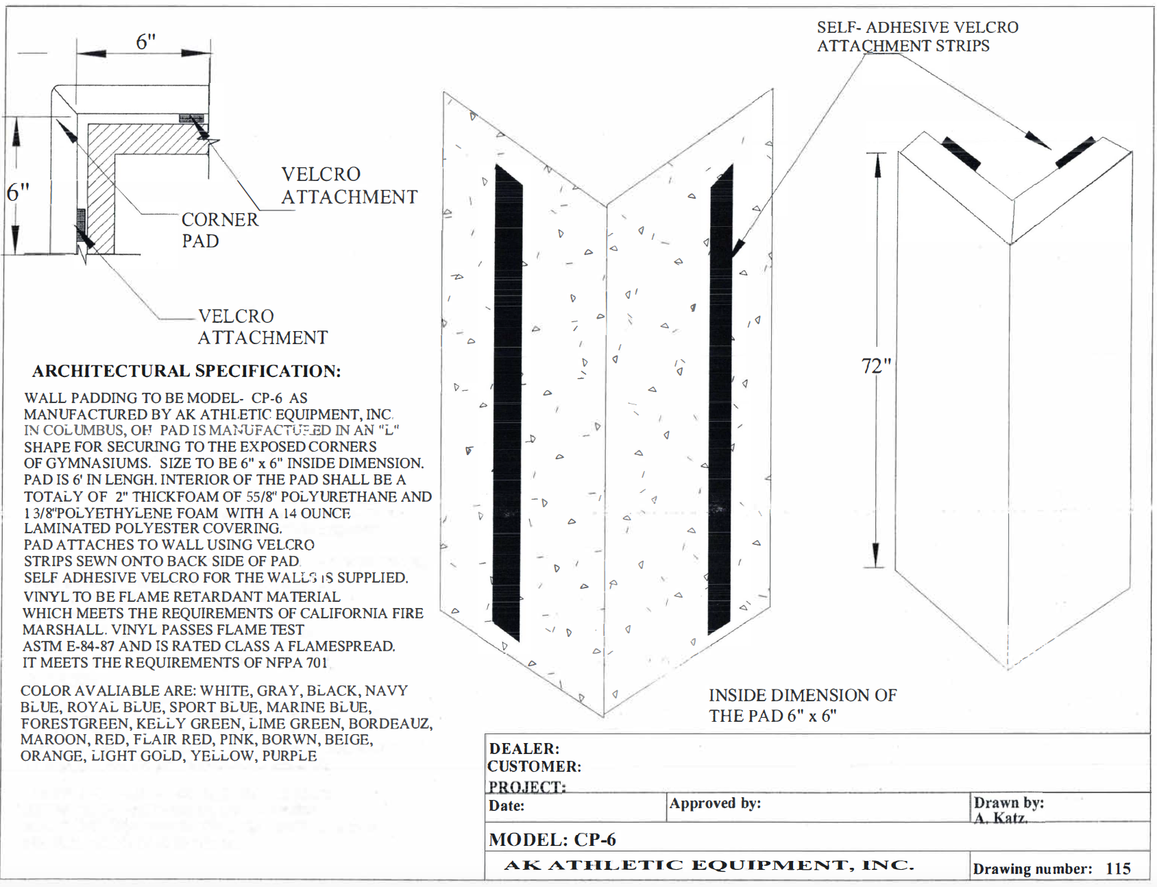 Corner Wall Safety Pad Architectural Spec Drawing