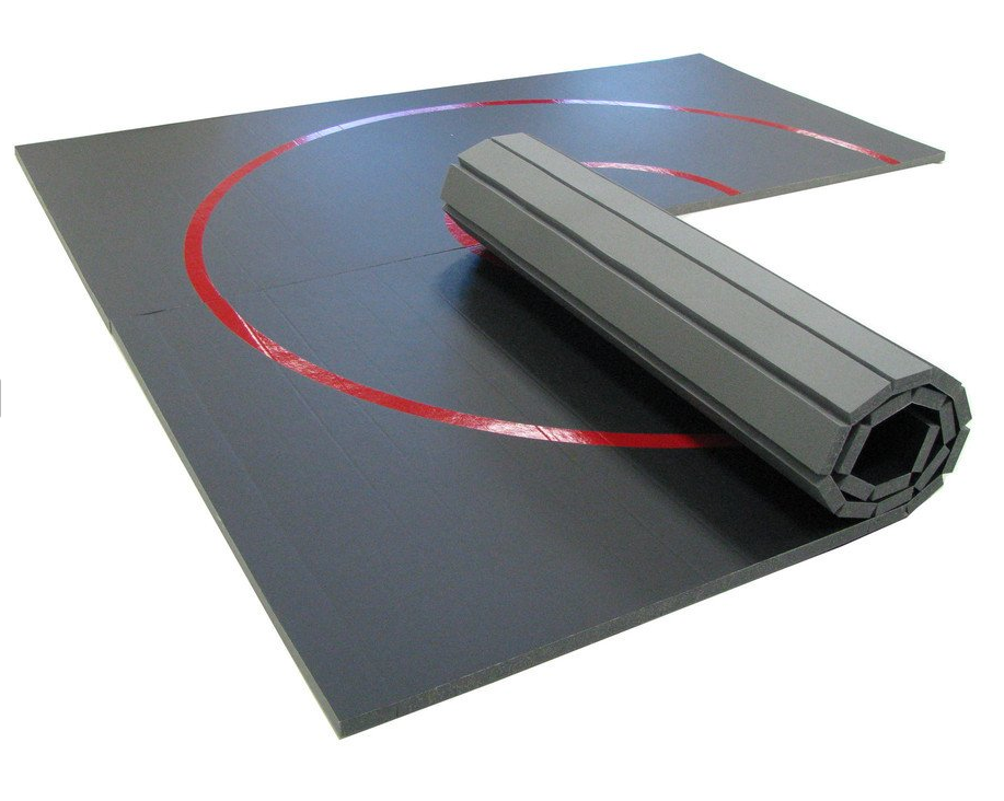 Roll-Up Floor Mat Gray with Red Circles