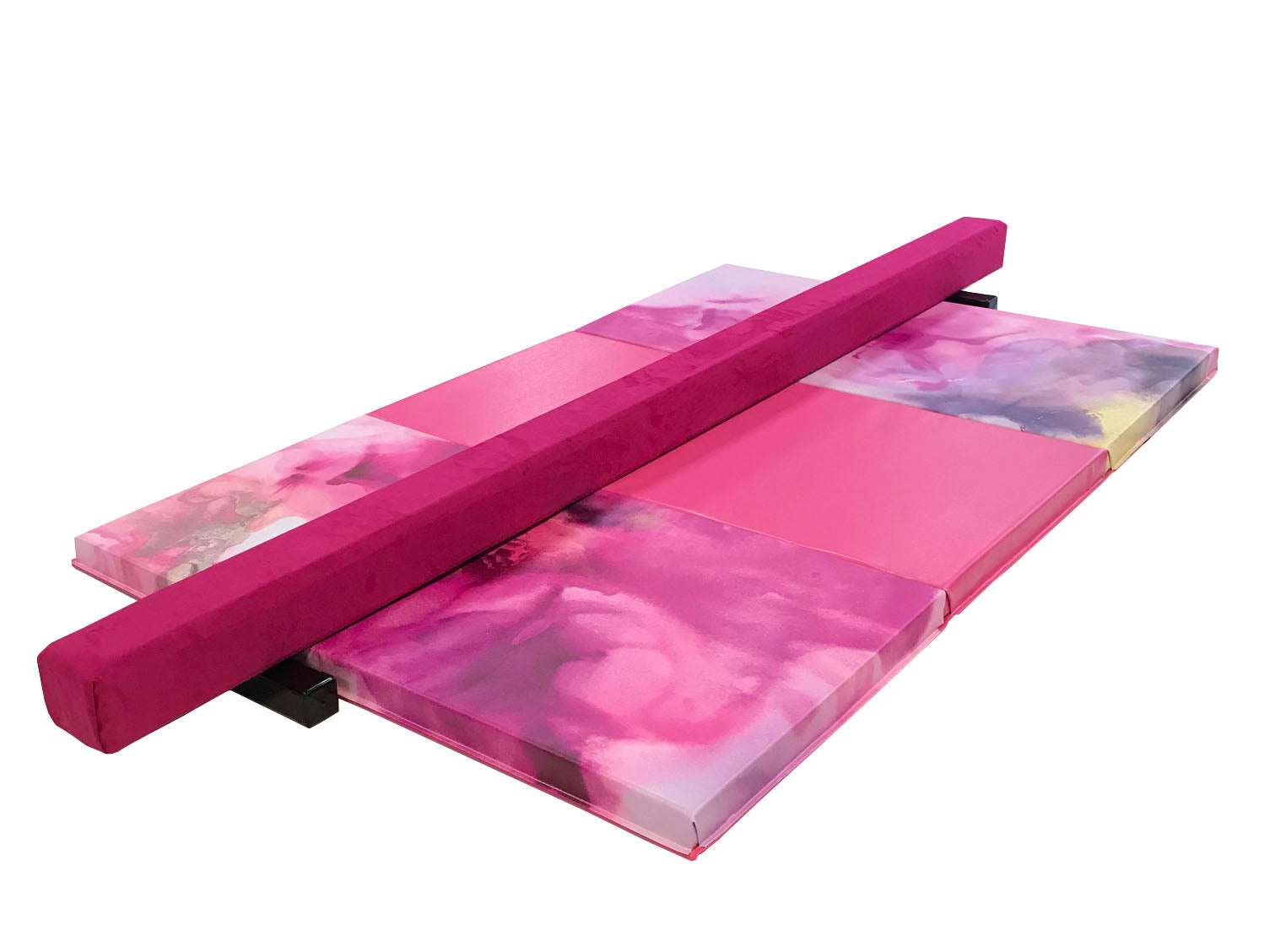 Pink Watercolor Gymnastics Balance Beam and Folding Mat Combo Package