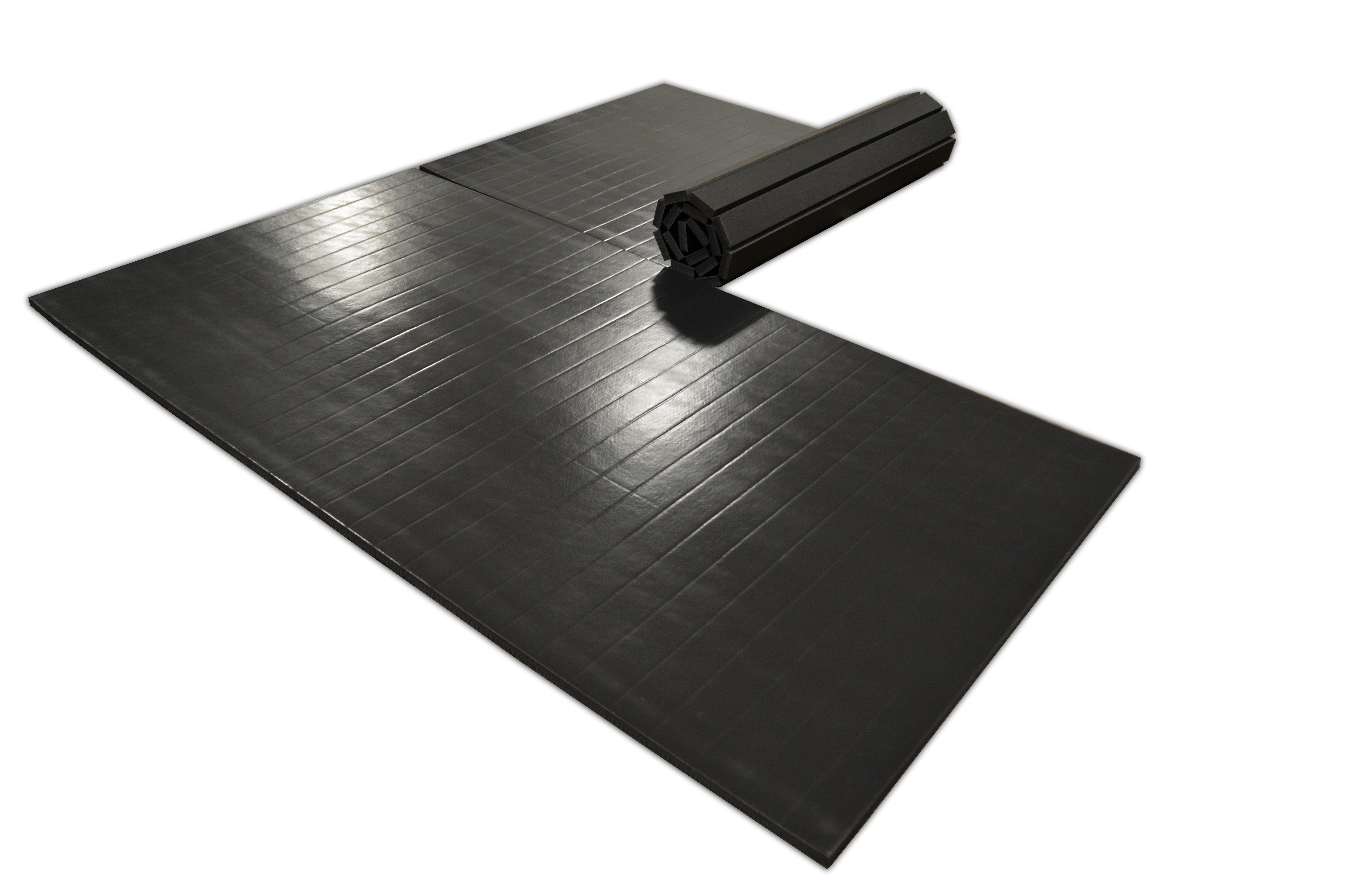 Black roll out martial arts mat for sale on AK Athletics website. Training, practice mats for MMA and wrestling. Home and personal use. Gym and athletic facilities. 