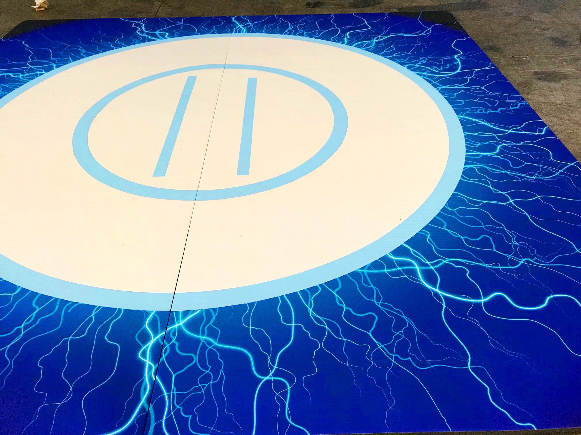 8' x 8' x 1 3/8" Digital Print Blue Lightning Roll-Up Wrestling Mat