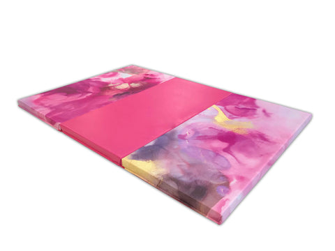 Pink Watercolor 4' x 6' x 2" Intermediate Level Folding Gymnastics Mat