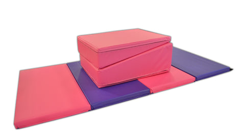 4' x 8' x 2" Pink Purple gymnastics Folding Mat and Pink Incline Combo