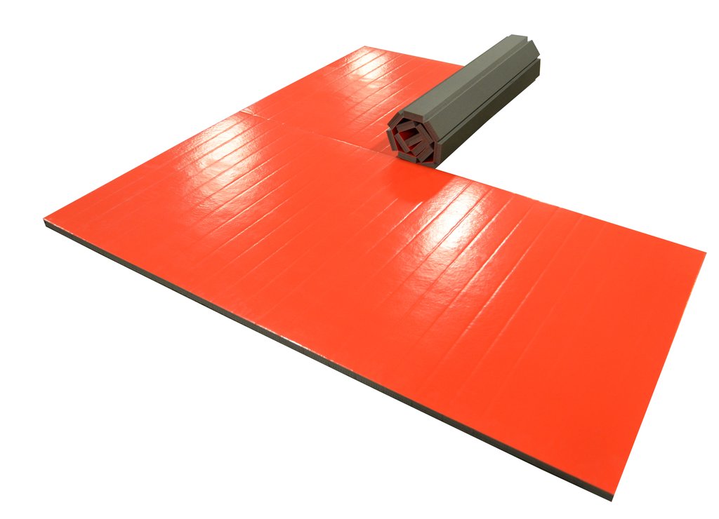 red roll up wrestling mat