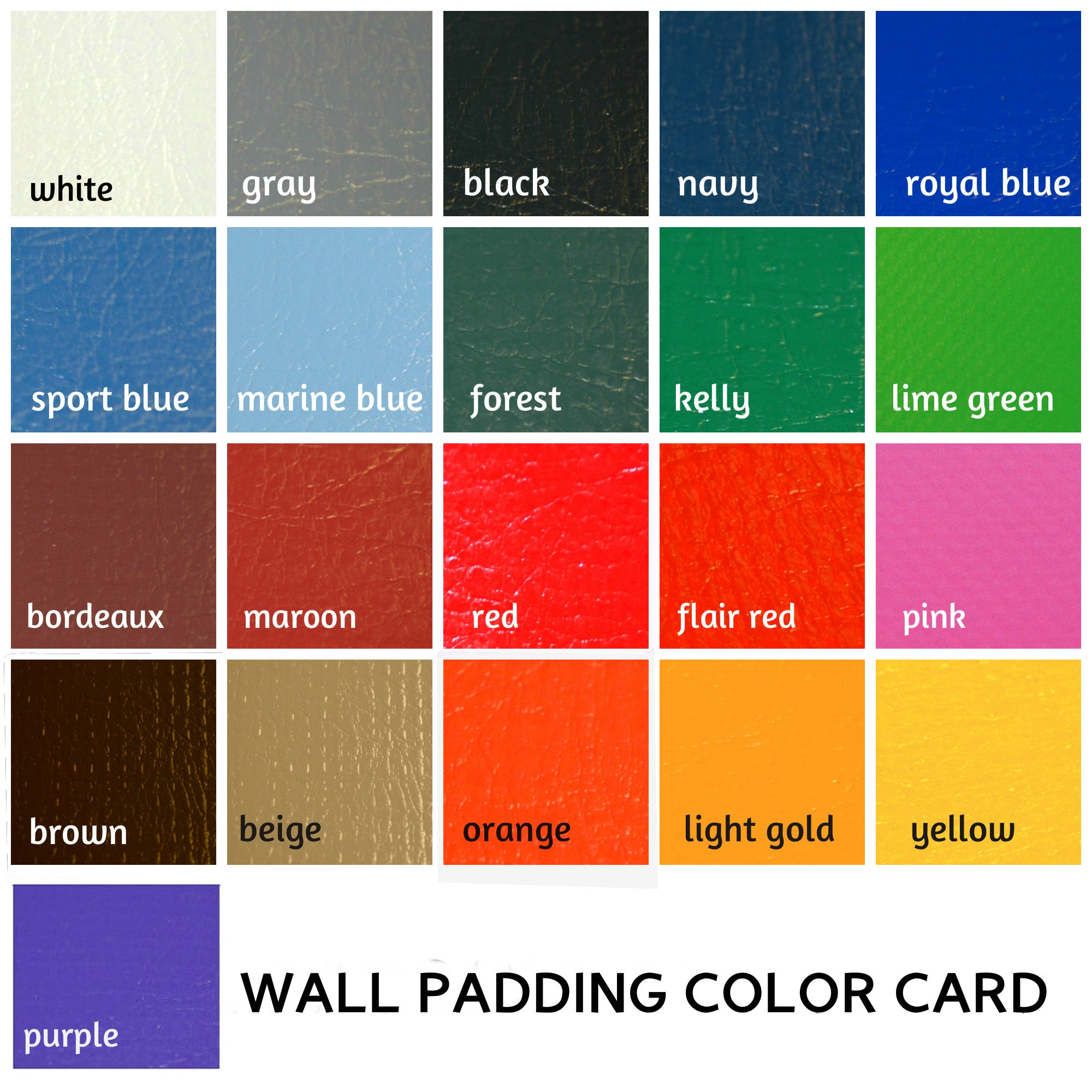 Color chart for pole pads 14 oz vinyl